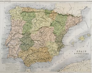 Et kort over Spanien og Portugal, ca. 1869